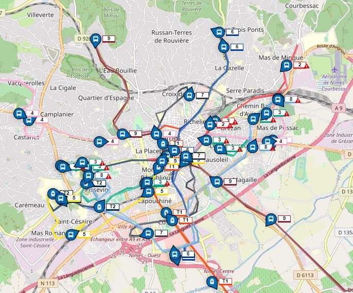 Plan de transports Nimes Agglomération